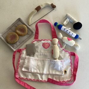 Build-A-Bear Pink and White Play Apron with baking accessories